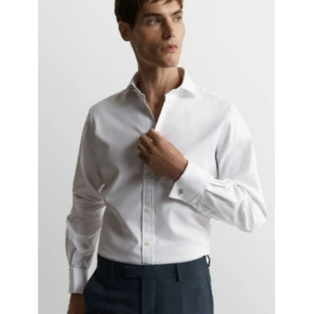 TM Lewin White Long‎ Sleeve Dress Shirt Two Fold French cuffs Size 41
